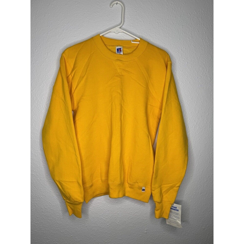 Vintage Russell Athletic Crewneck Sweatshirt Yellow Unisex S NOS NWT 90s MiUSA